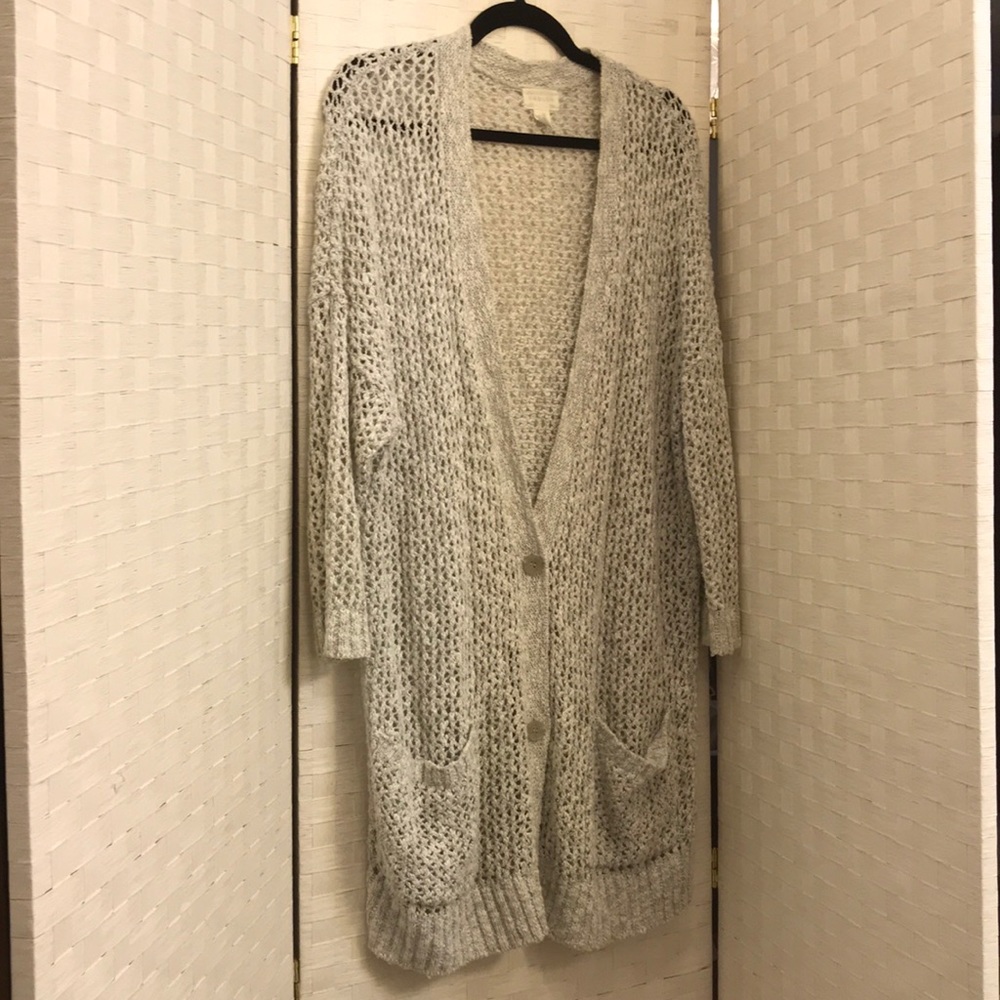 XL Grey open weave Caslon 3 button cardigan